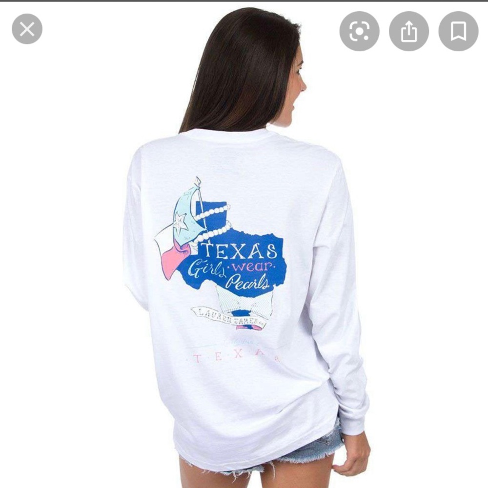 Lauren James White Long Sleeve Tee with Blue and Pink Graphic